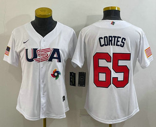 Women%27s USA Baseball #65 Nestor Cortes 2023 White World Classic Stitched Jerseys